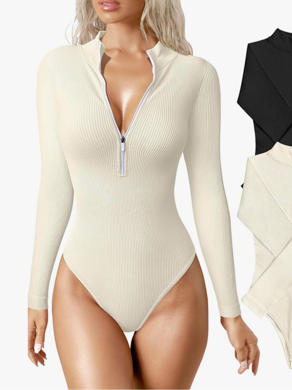 NWOT OQQ Ribbed Zip Bodysuit